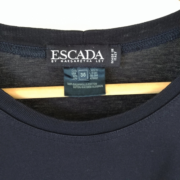ESCADA Embroidered Dark Blue Cotton T-shirt Size Small Crewneck Top - Picture 3 of 12